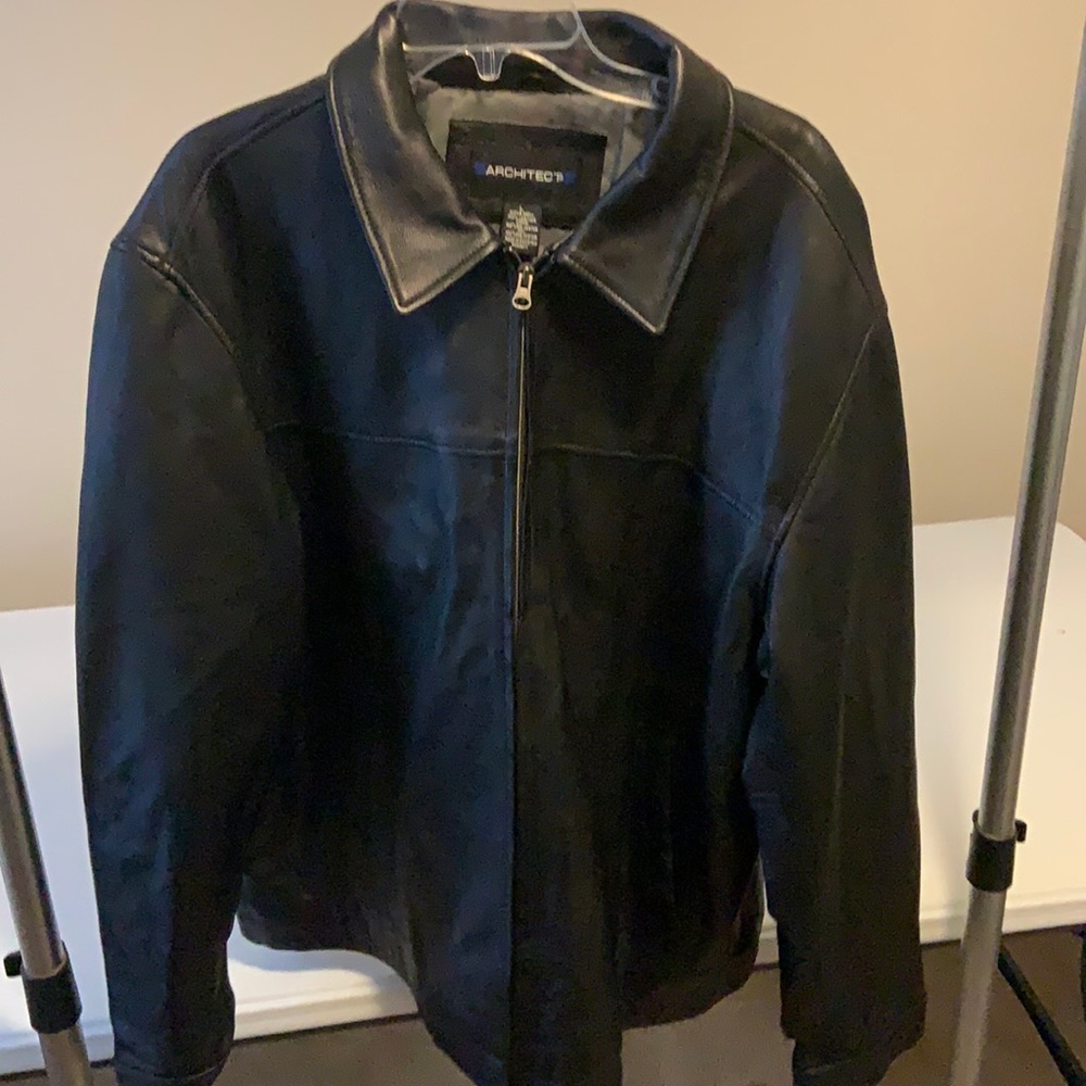 Black leather jacket by architect